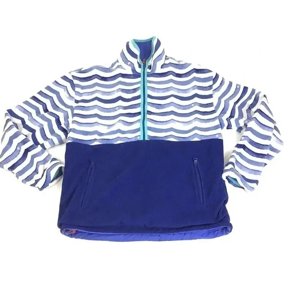 Chubbies Mens Sz M Reversible Fleece Windbreaker Pullover Blue Striped Nylon - Picture 7 of 10
